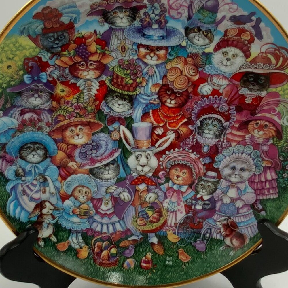 Franklin Mint Bill Bell 'Easter Purrade' Collectible Plate Holiday Bunny Cats